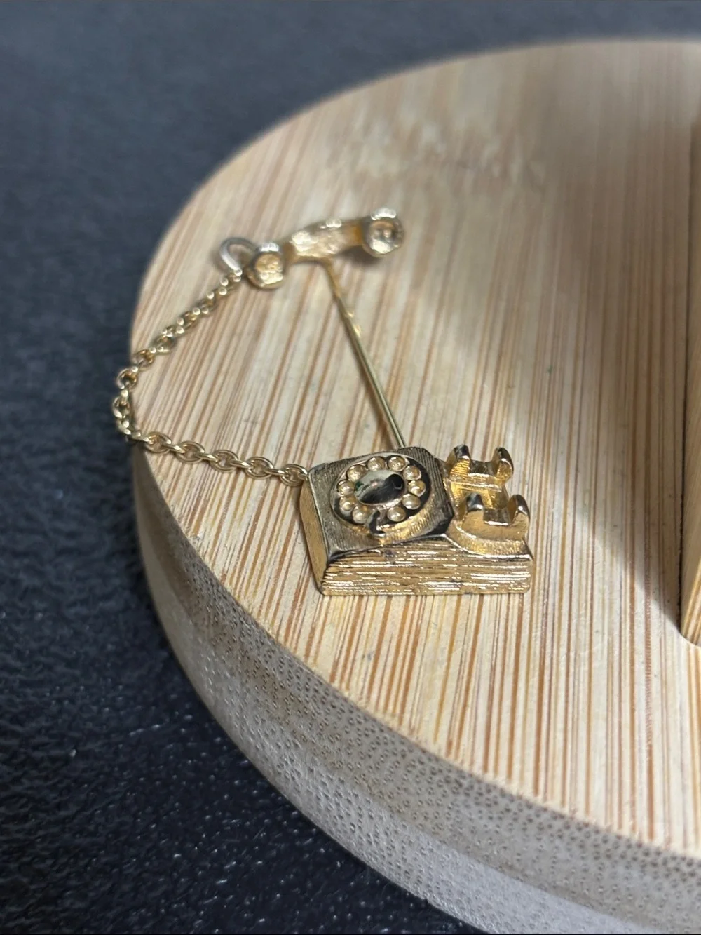 Vintage Avon Gold Telephone Tie Pin with Chain